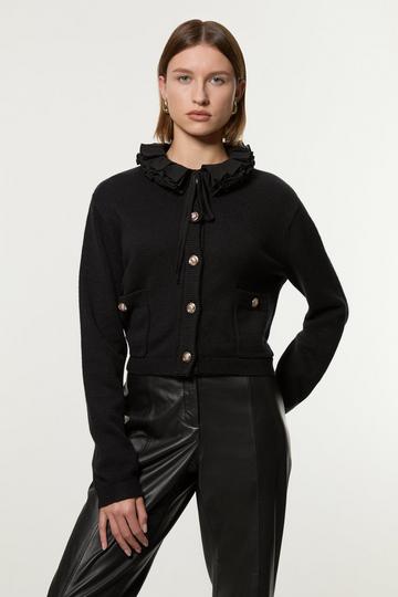 Viscose Blend Removable Collar Knit Cardi black