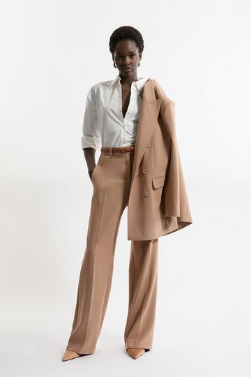 Compact Stretch Tailored Wide Leg Trousers camel