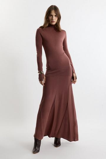 Wool Tencel Full Skirted Maxi Knit Dress chocolate