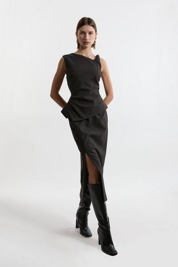 Grey Flannel Asymmetrical Tailored Fitted Maxi Dress