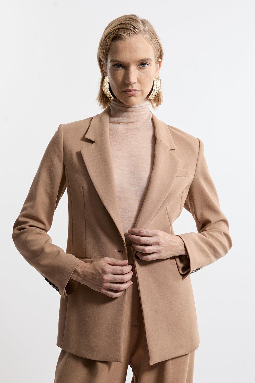 Camel Compact Stretch Tailored Collared Blazer 