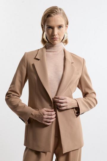 Compact Stretch Tailored Collared Blazer camel