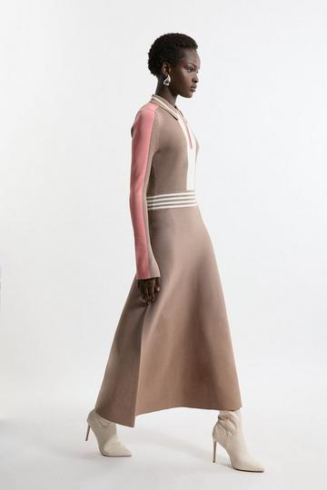 Viscose Blend Colour Block Knit Maxi Dress neutral