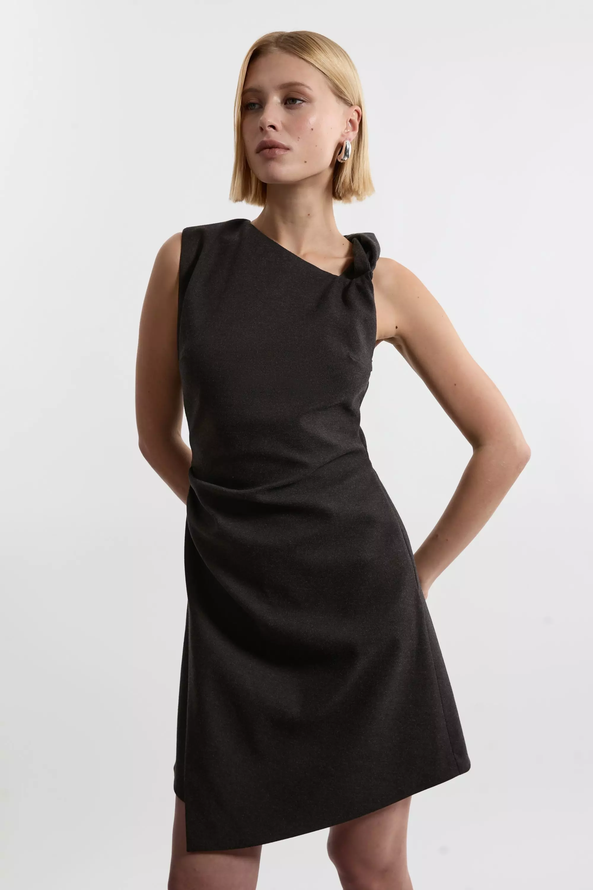 Karen Millen Womens Flannel Asymmetrical Tailored Wrap Mini Dress Grey Size 6