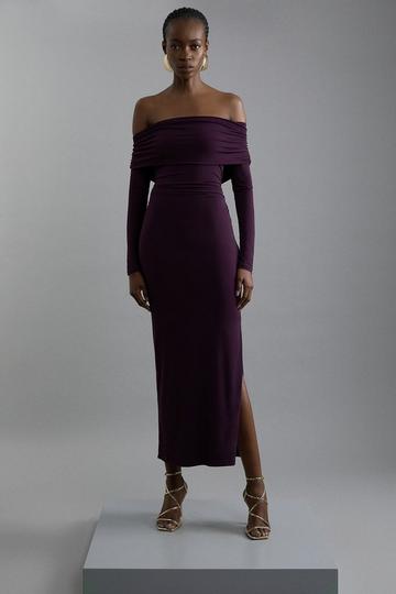 Bardot Drapey Midi Dress aubergine