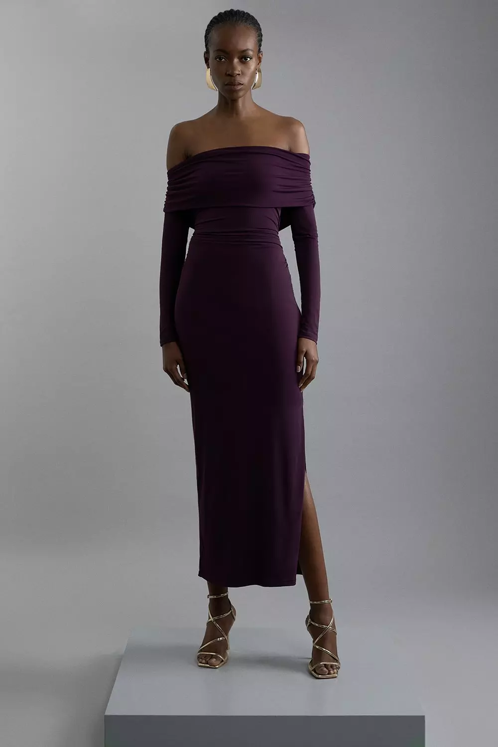 Aubergine Bardot Drapey Midi Dress alternative image
