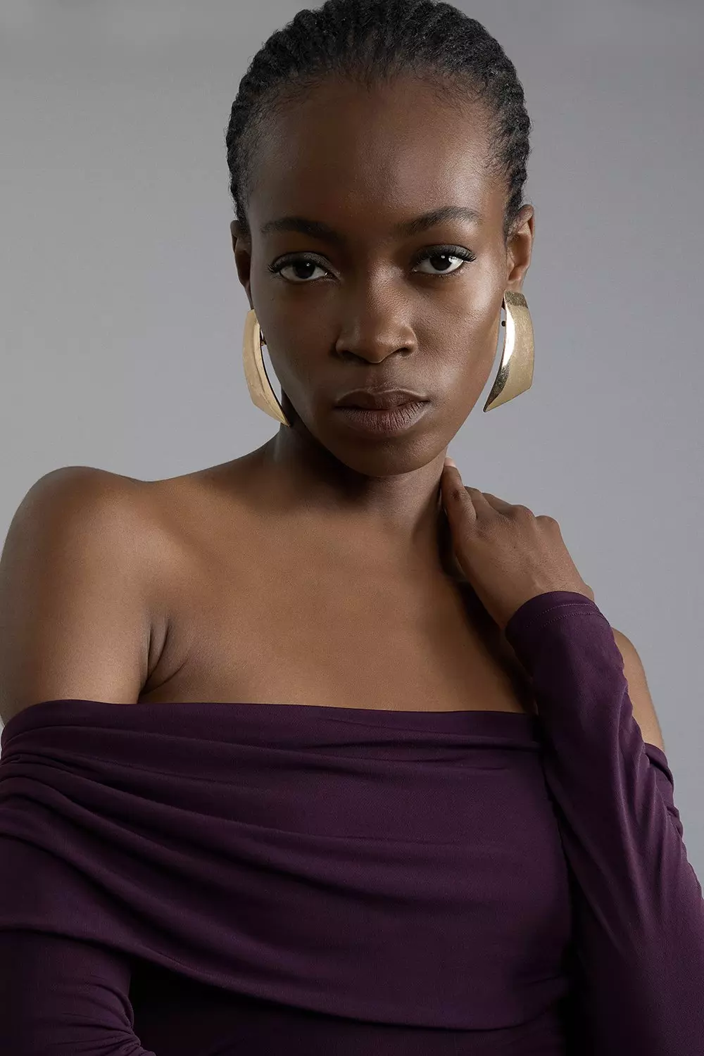 Aubergine Bardot Drapey Midi Dress alternative image