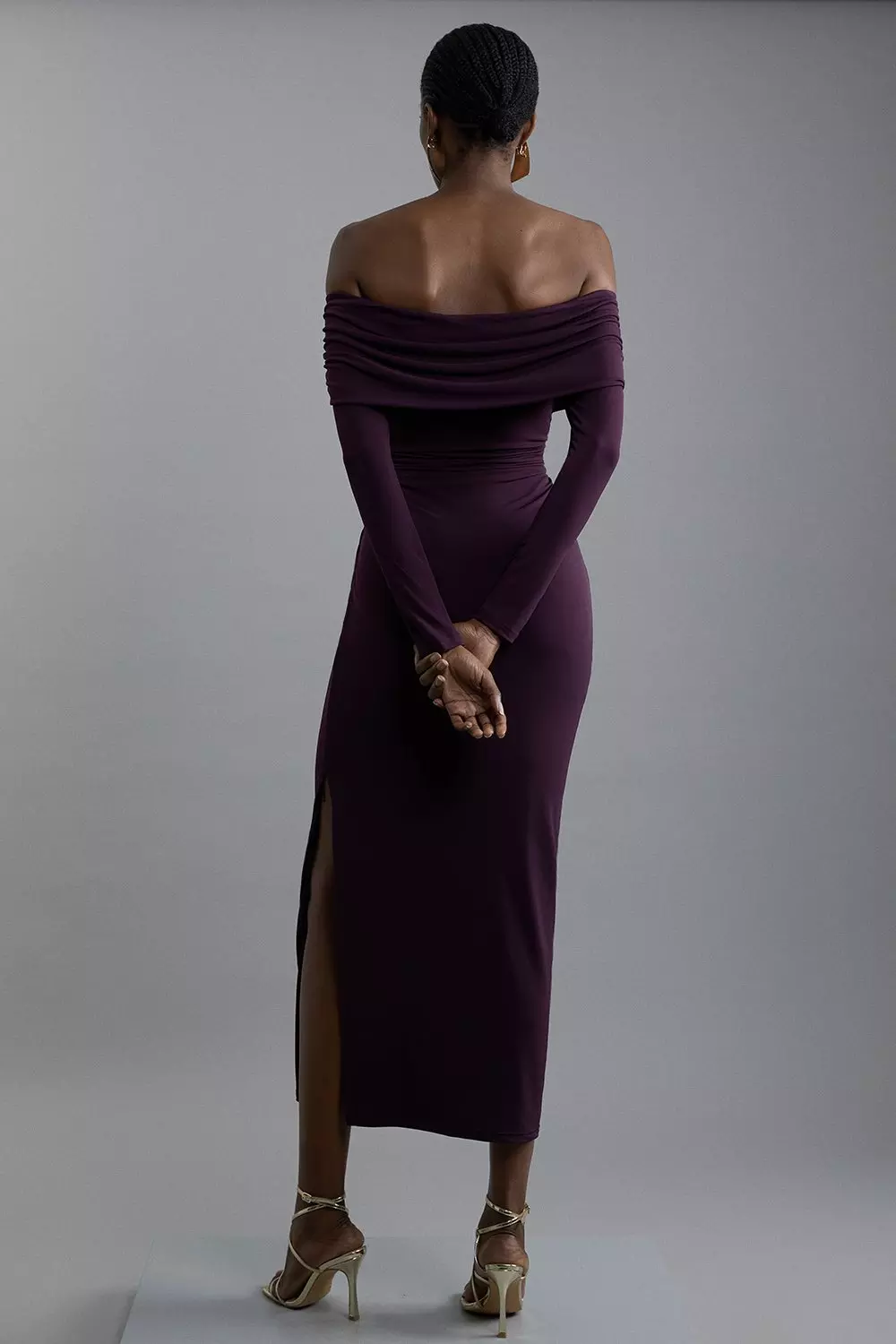 Aubergine Bardot Drapey Midi Dress alternative image