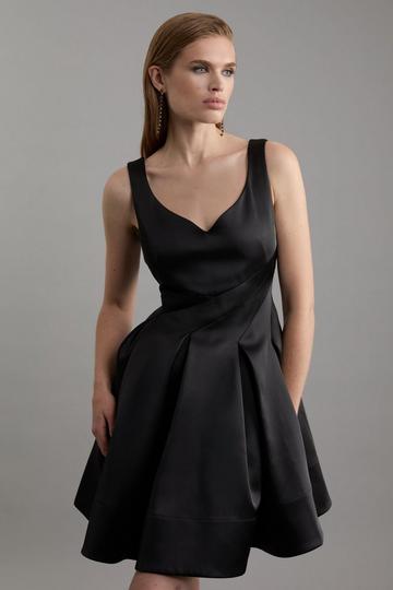 Structured Viscose Satin Tailored Prom Mini Dress black