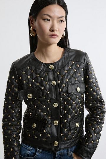 Leather Studded Quilted Trophy Jacket