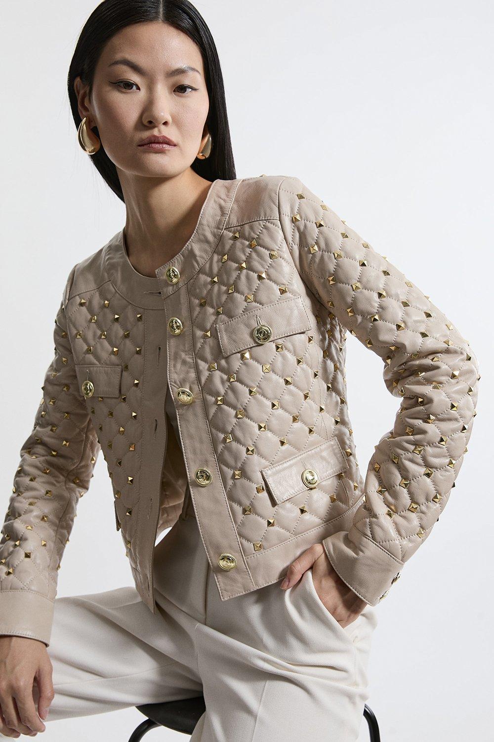 Leather Studded Quilted Trophy Jacket