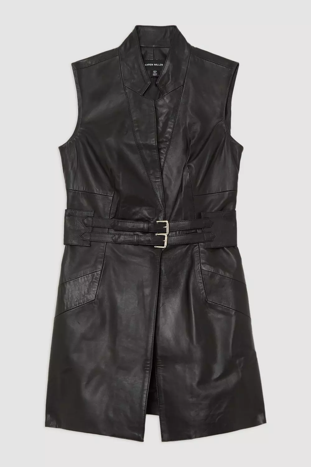 Leather Notch Neck Sleeveless Jacket | Karen Millen