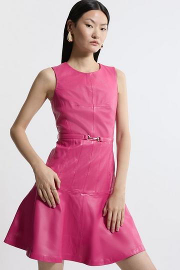 Leather Fit And Flare Mini Dress pink