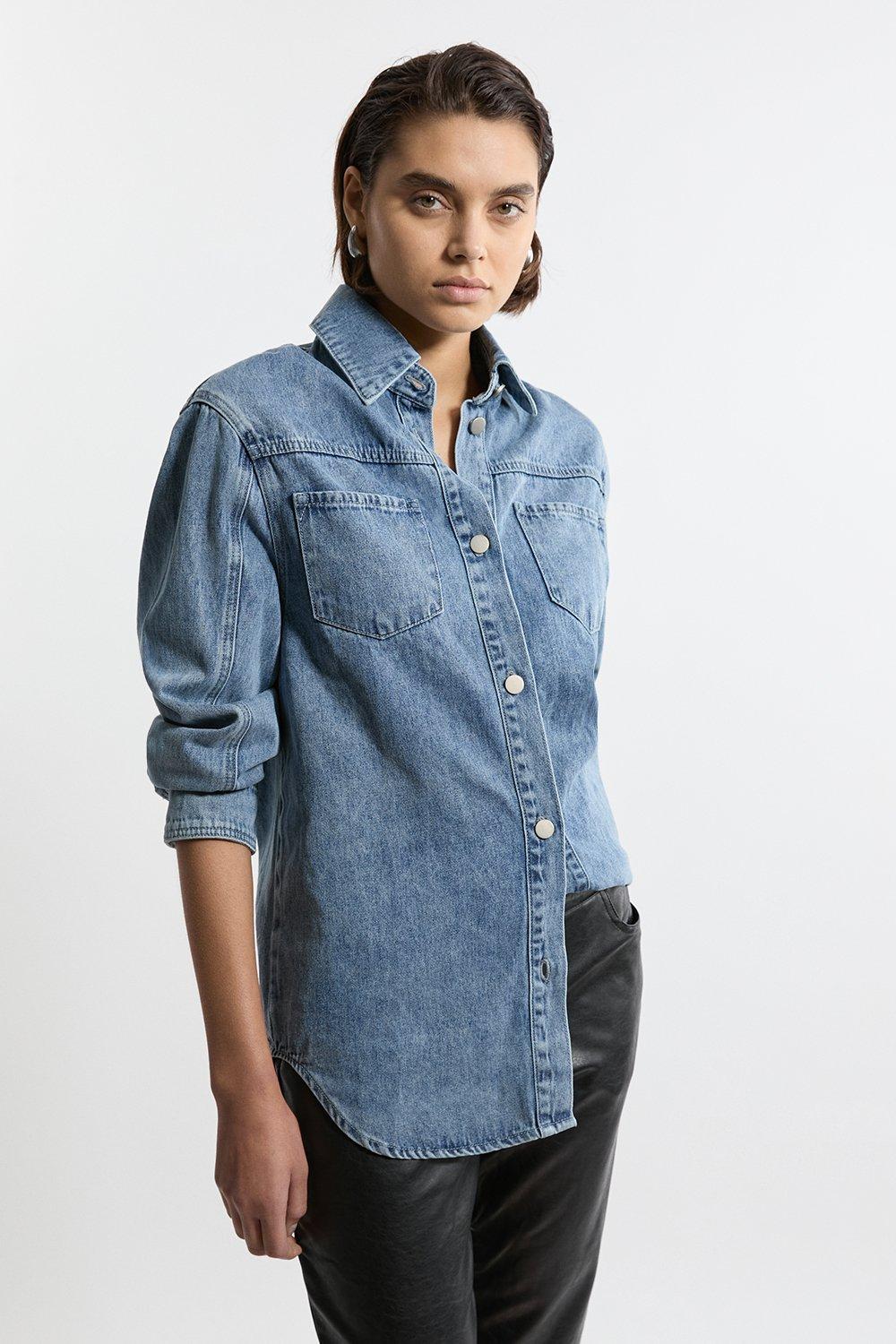 Mid blue Washed Denim Buttoned Shirt