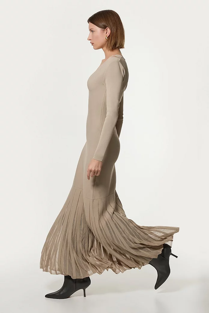 Long Sleeve Sheer Skirt Maxi Knit Dress | Karen Millen Long Sleeve Sheer Skirt Maxi Knit Dress | Karen Millen