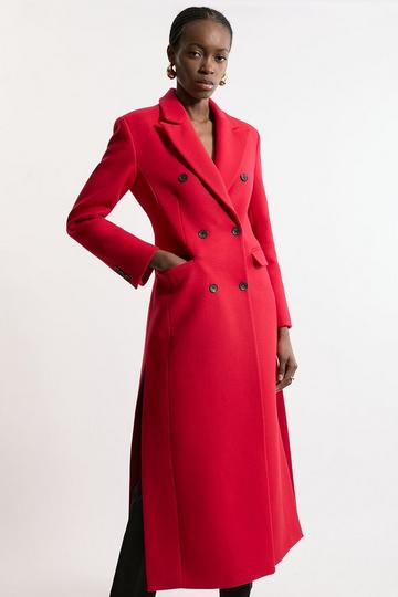 Italian Wool Maxi Double Breasted Tailored Midaxi Coat red