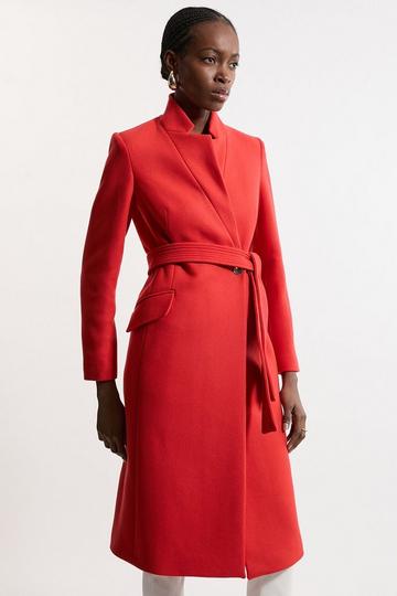 Red Premium Italian Manteco Wool Investment Notch Neck Midi Coat