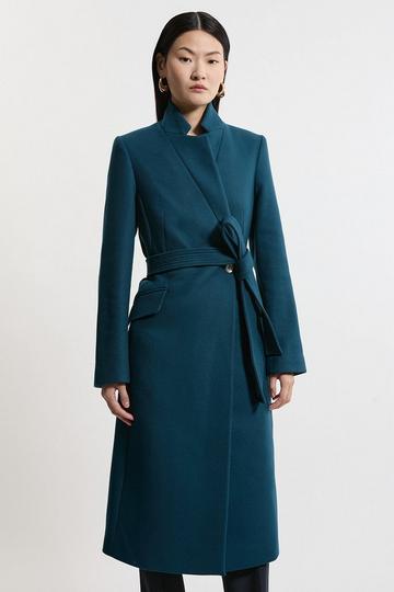 Premium Italian Manteco Wool Investment Notch Neck Midi Coat teal