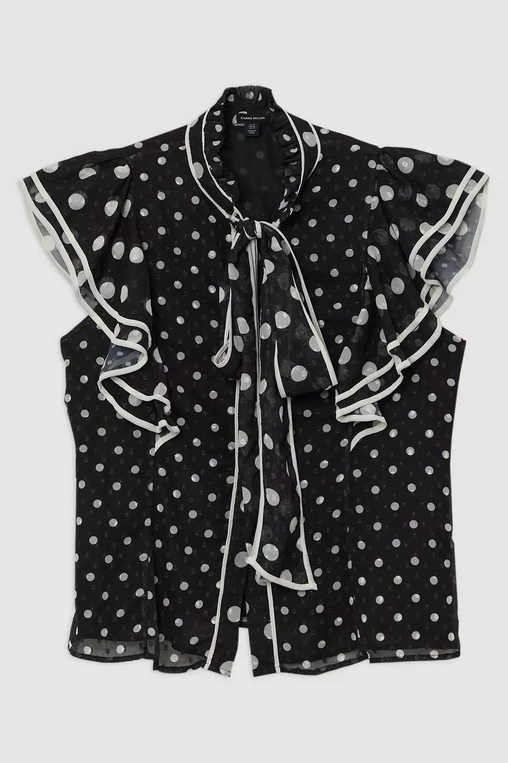 Plus Size Printed Dobby Neck Tie Ruffle Blouse | Karen Millen