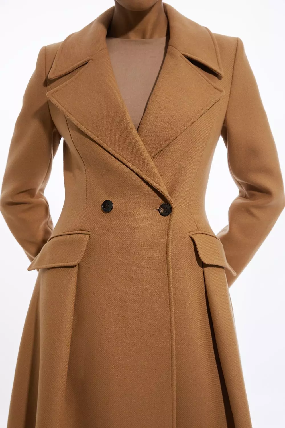 Italian Manteco Wool Blend Tailored Flared Skirt Midaxi Coat | Karen Millen