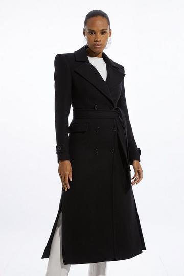 Italian Wool Double Breasted Longline Tailored Midaxi Coat black