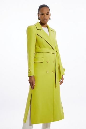 Italian Wool Double Breasted Longline Tailored Midi Coat lime