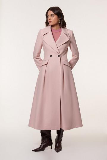 Italian Manteco Wool Blend Tailored Flared Skirt Midaxi Coat blush