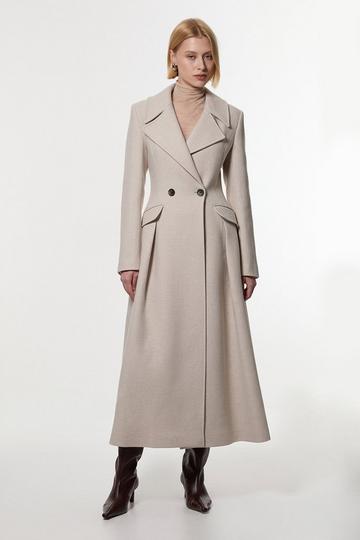 Italian Manteco Wool Blend Tailored Flared Skirt Midaxi Coat oatmeal