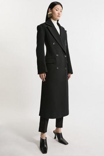 Black Italian Wool Strong Shoulder Anti Fit Midaxi Coat