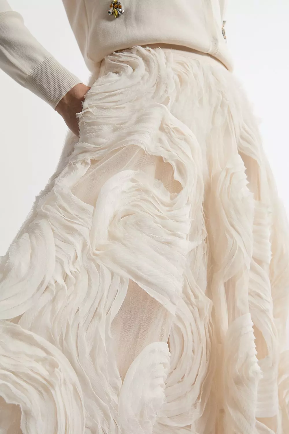 Cream Lydia Millen Textured Ruffle Midaxi Woven Prom Skirt alternative image