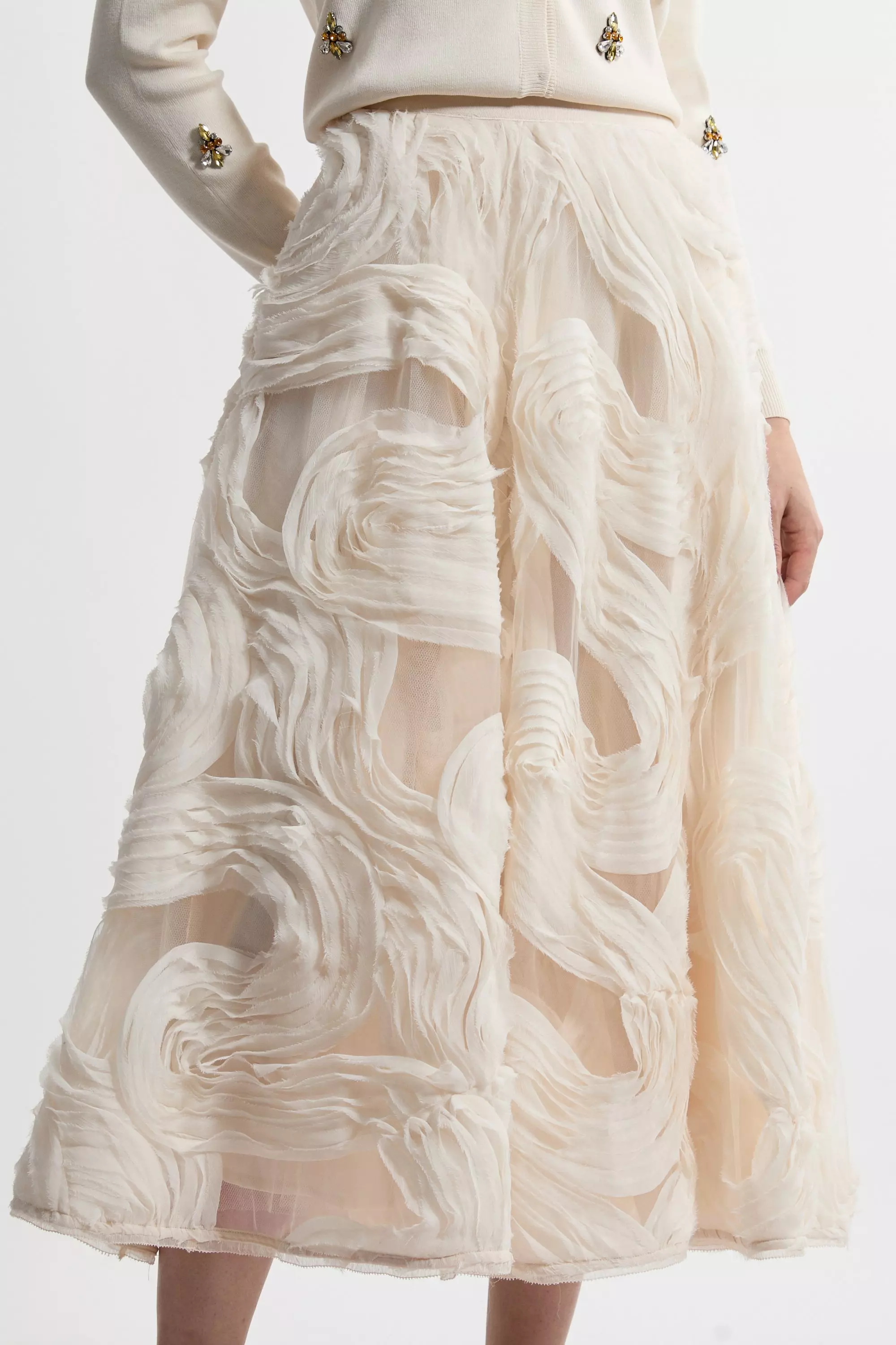 Cream Lydia Millen Tall Textured Ruffle Midaxi Woven Prom Skirt alternative image