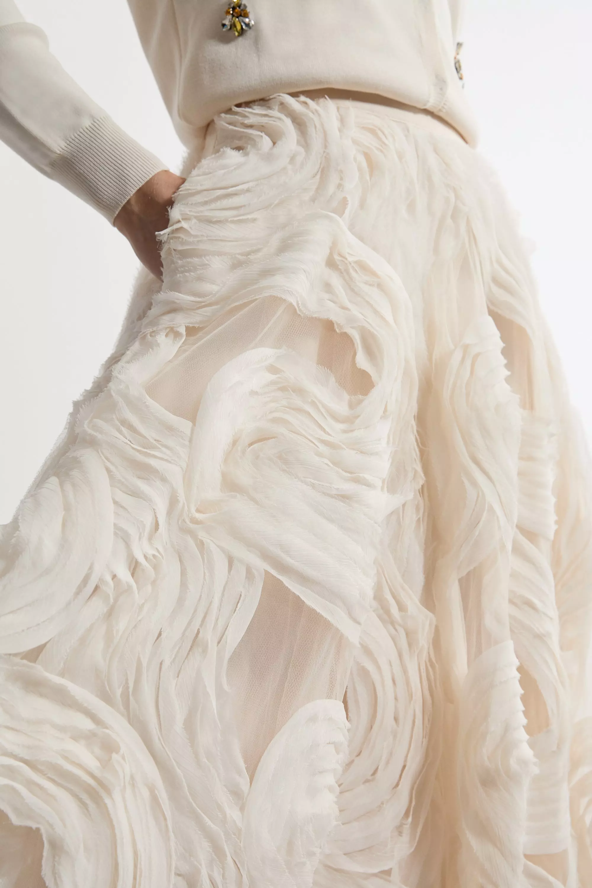 Cream Lydia Millen Tall Textured Ruffle Midaxi Woven Prom Skirt alternative image