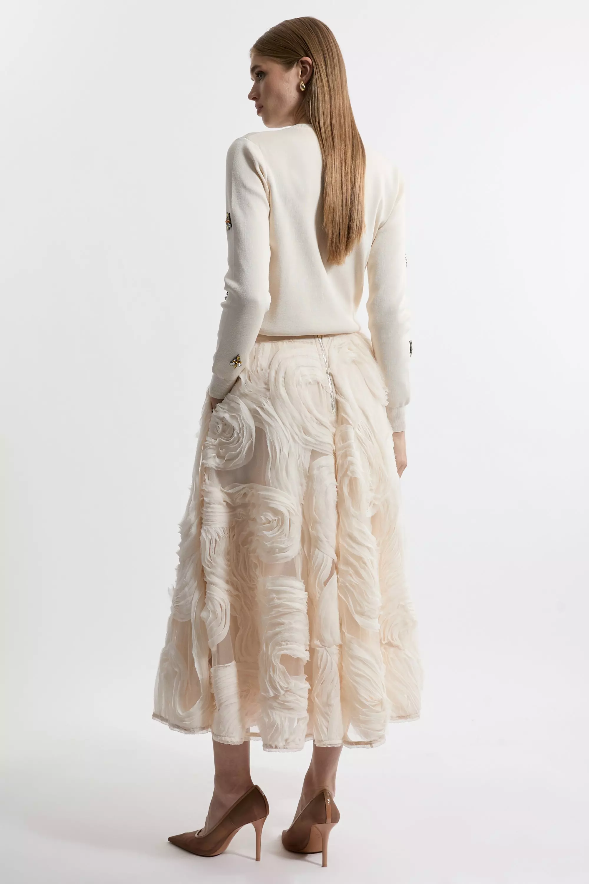 Cream Lydia Millen Tall Textured Ruffle Midaxi Woven Prom Skirt alternative image