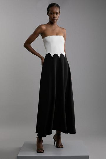 Compact Stretch Colourblock Tailored Bandeau Midi Dress mono