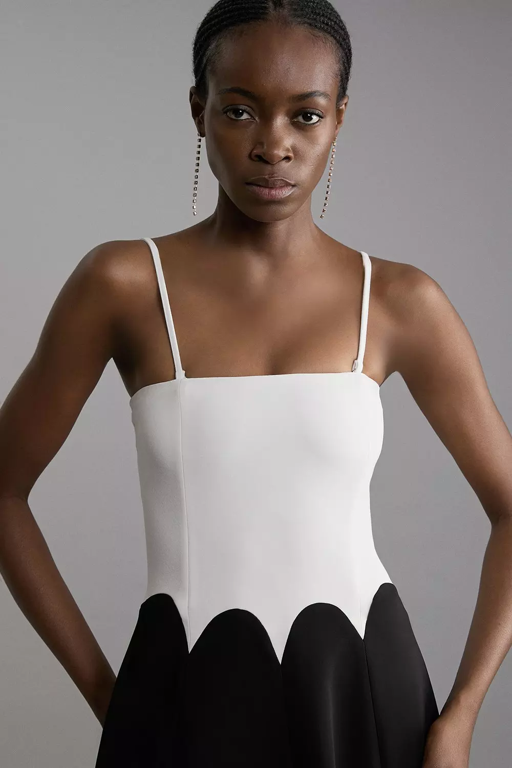 Compact Stretch Color Block Tailored Bandeau Midi Dress