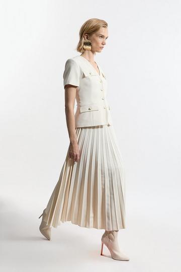 Tailored Crepe Tweed Tailored A Line Maxi Dress ivory