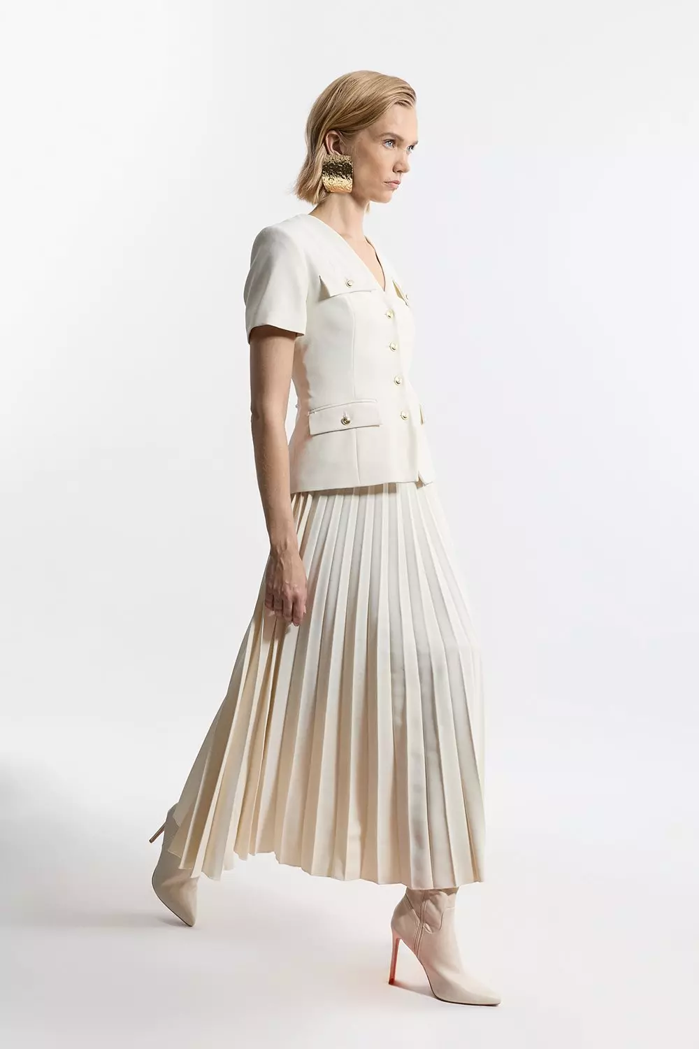 Tailored Crepe Tailored Pleated A Line Maxi Dress Karen Millen