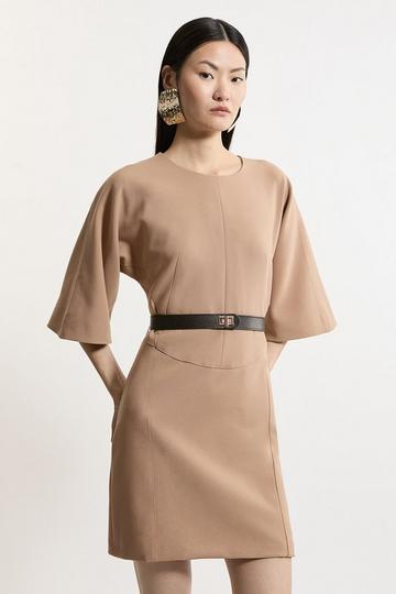 Compact Stretch Tailored Belted Dress camel