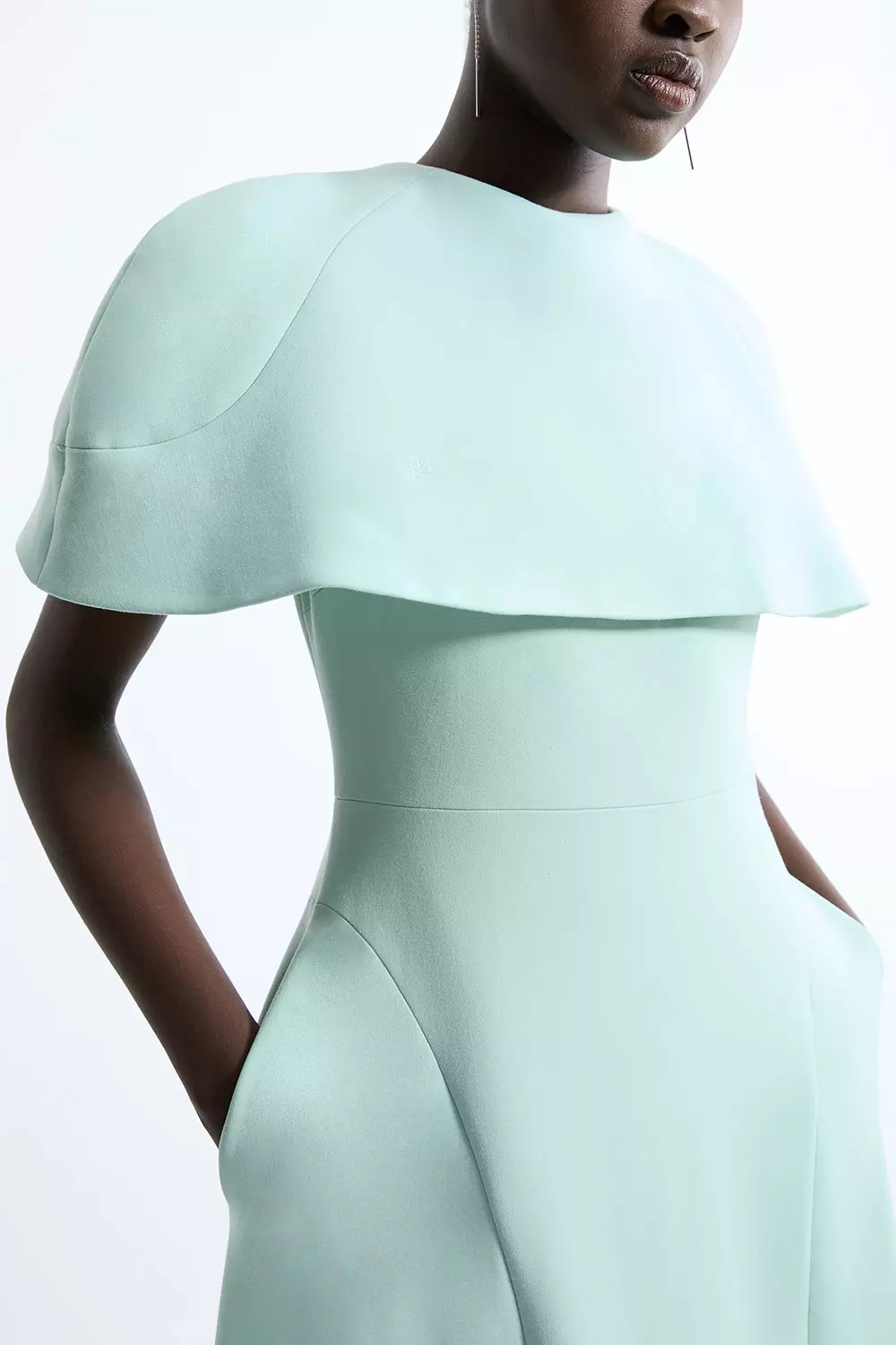 Petite Compact Stretch Cape Sleeve Full Skirt Tailored