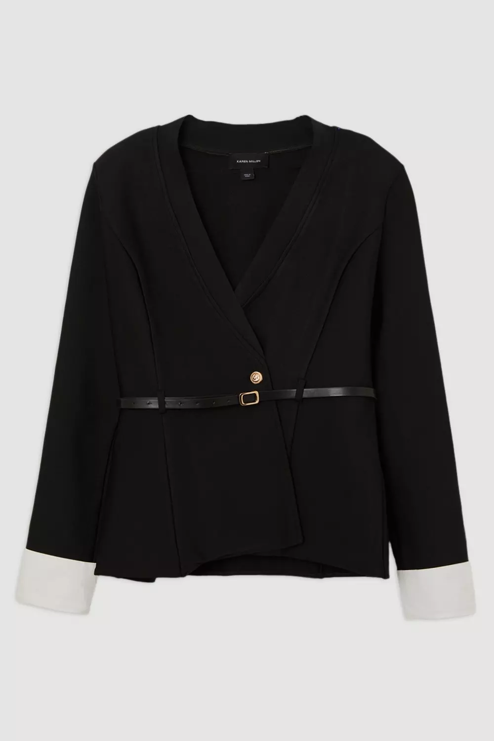 Plus Size Figure Form Bandage Knit Woven Cuff And Belted Jacket Karen Millen