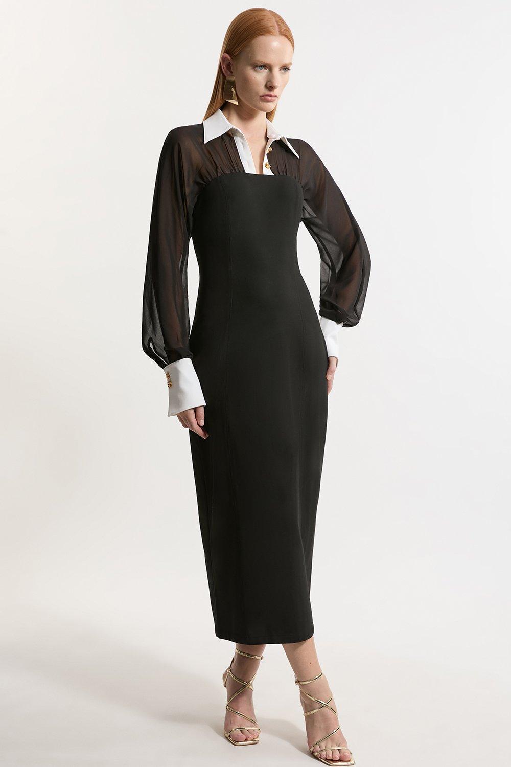 Compact Stretch And Power Mesh Tailored Maxi Dress