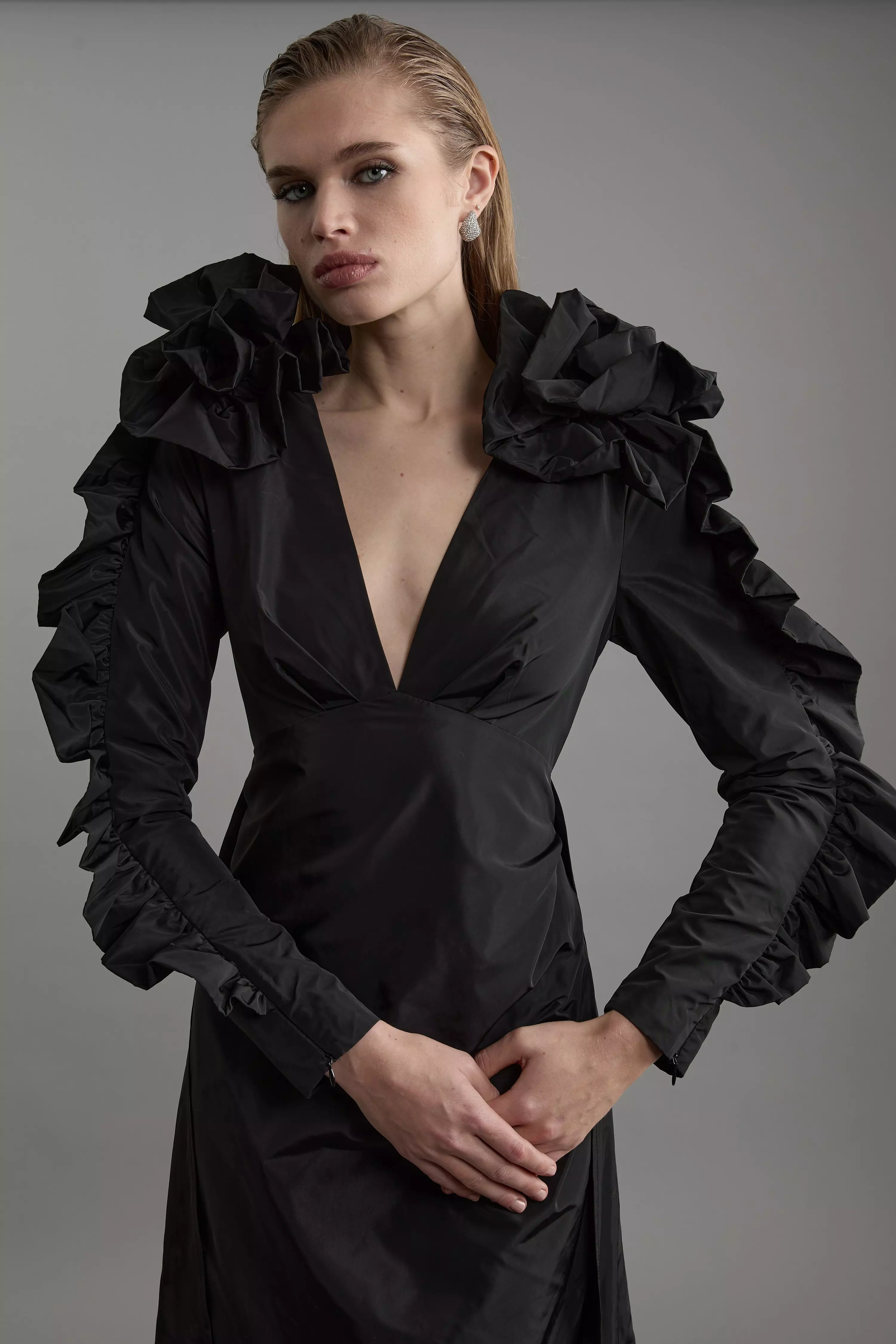 Drama Taffeta Rosette Woven Mini Dress | Karen Millen
