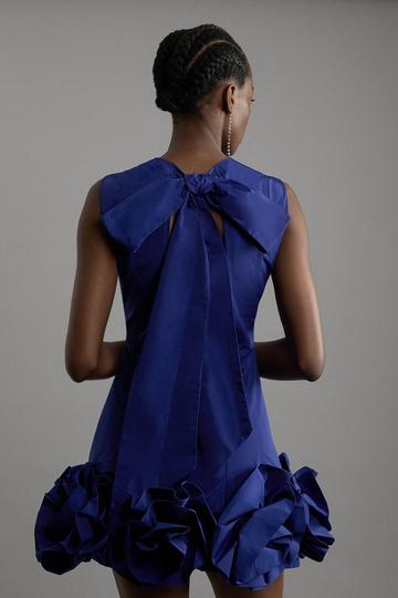 Drama Taffeta Rosette Woven Mini Dress With Bow Detail cobalt