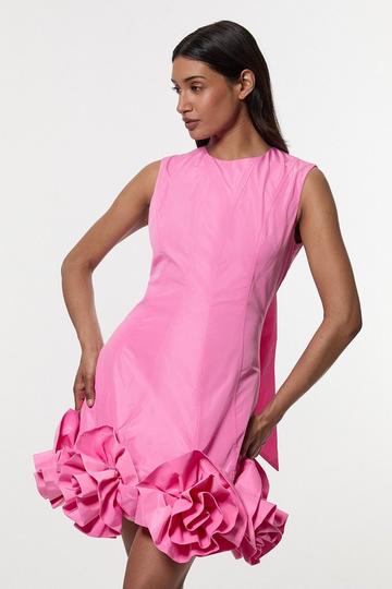 Pink Drama Taffeta Rosette Woven Mini Dress With Bow Detail