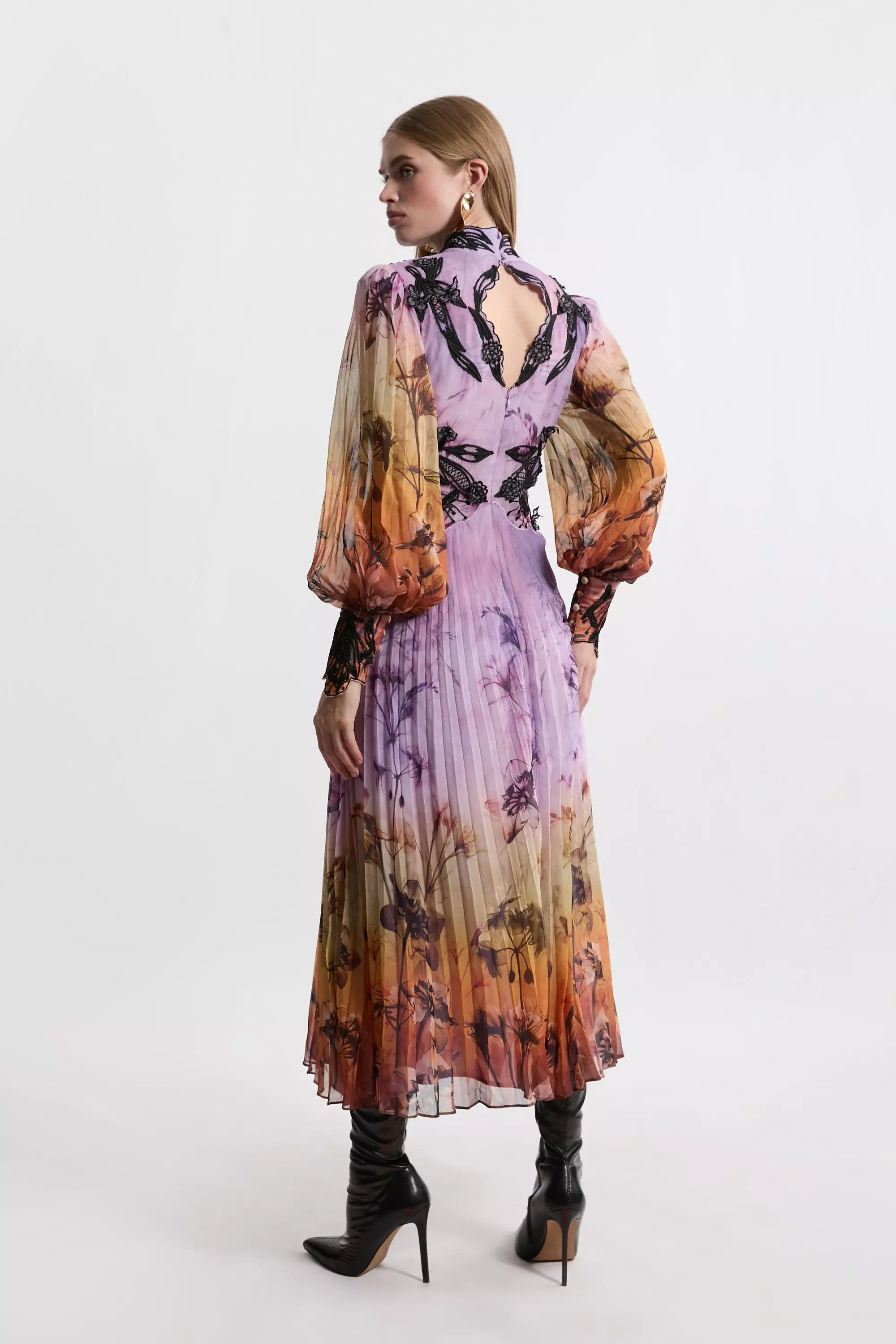 パーティードレス Mixed Print Pleated Maxi Dress bkk24182_orange_xl?pdp.template