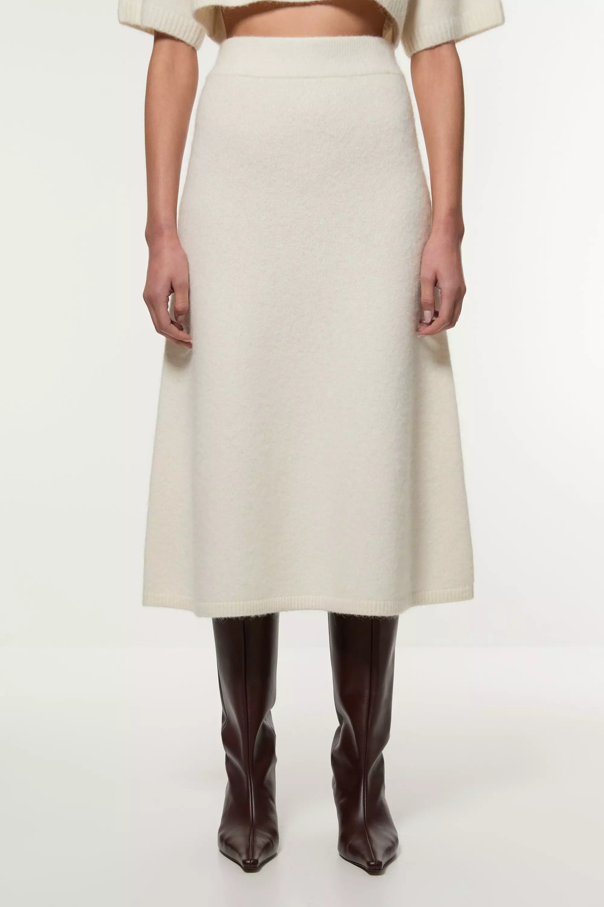 Ivory Petite Alpaca Wool Fluffy Full Knit Skirt alternative image