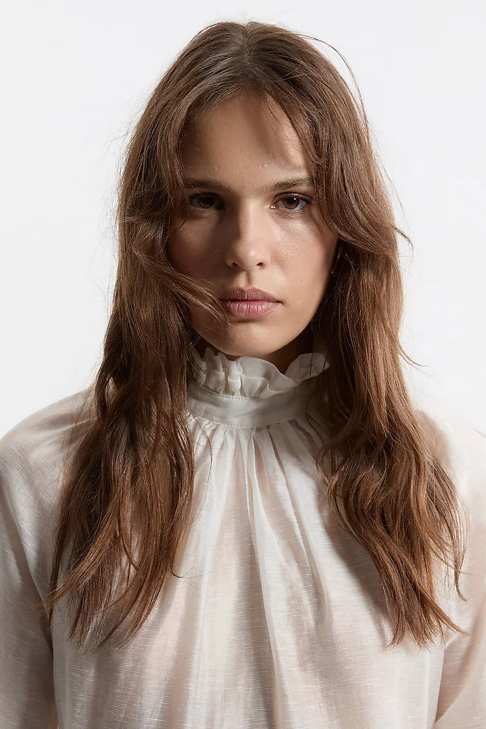 Slub Organdie Frill Detail Collar And Cuff Woven Blouse Slub Organdie Frill Detail Collar And Cuff Woven Blouse