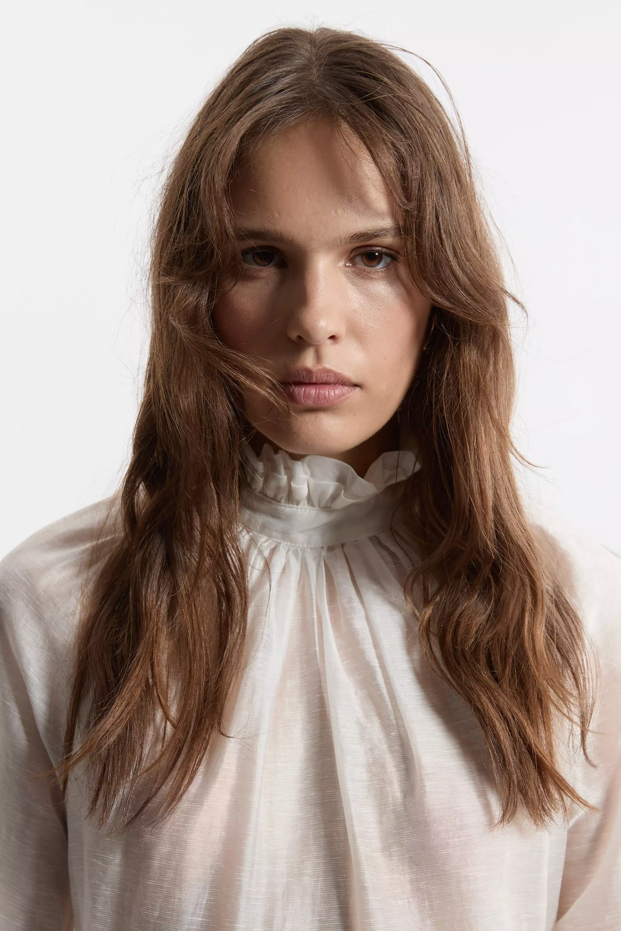 Slub Organdie Frill Detail Collar And Cuff Woven Blouse