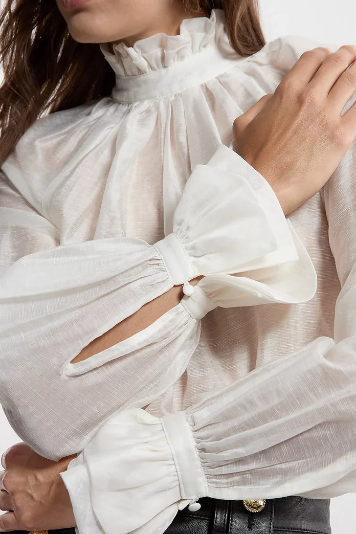 Slub Organdie Frill Detail Collar And Cuff Woven Blouse Slub Organdie Frill Detail Collar And Cuff Woven Blouse