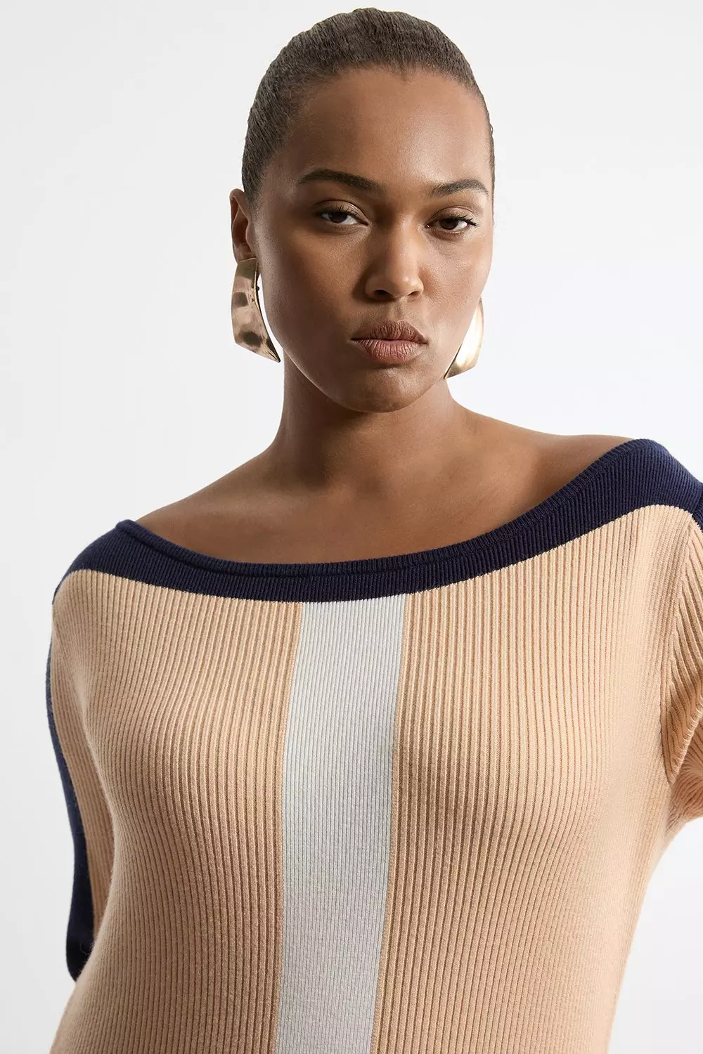 Plus Size Viscose Blend Knit Asymmetric Color Block Dress